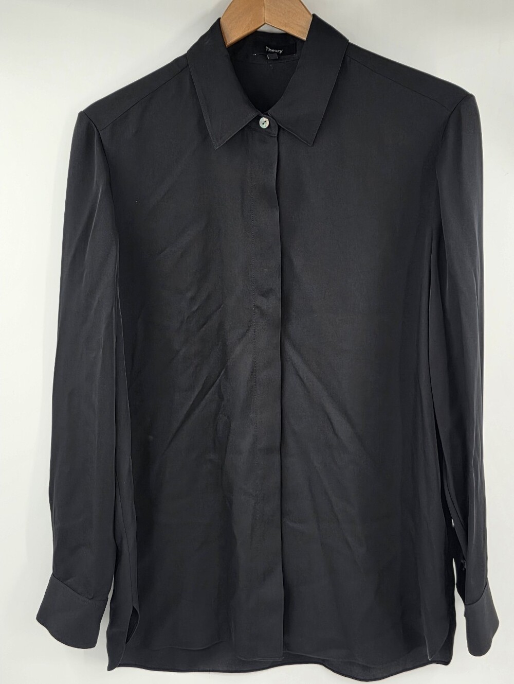 Theory 100% Silk Black Medium M Button Down Long Sleeve Dress Shirt